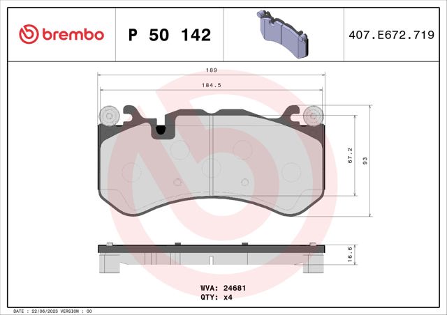 Передні гальмівні колодки P50142 BREMBO