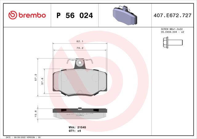 Колодки гальмові задні, дискові P56024 BREMBO
