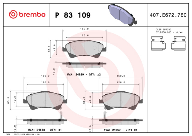 Передні гальмівні колодки P83109 BREMBO