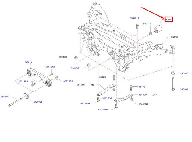 Сайлентблок задньої балки/підрамника 55476JD600 NISSAN