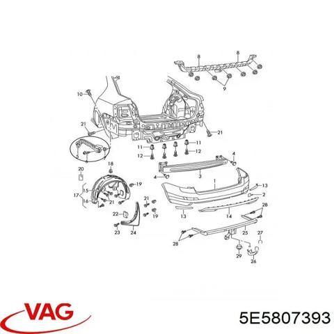 Ліве кріплення заднього бампера 5E5807393 VAG