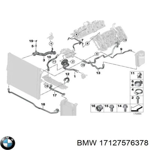Шланг/патрубок радіатора охолодження, нижній 17127576378 BMW
