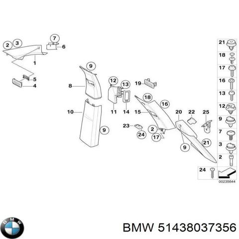 Обшивка стійки кузова внутрішня, передня права 51438037356 BMW