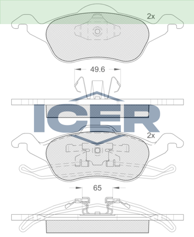 Передні гальмівні колодки 181264 ICER