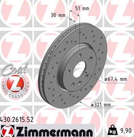 Диск переднього гальма 430261552 ZIMMERMANN