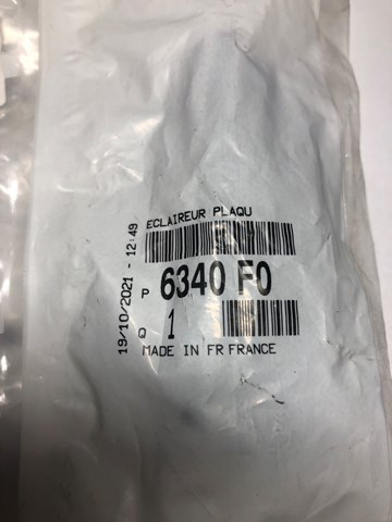 Ліхтар освітлення номерного знака 6340F0 PEUGEOT