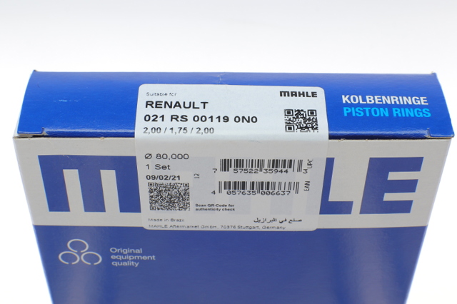 Комплект поршневих кілець на 1 циліндр, STD. 021RS001190N0 MAHLE