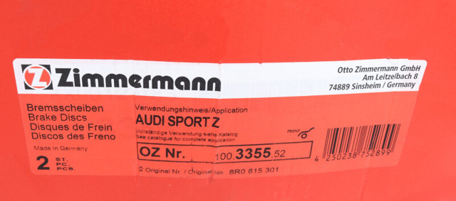Диск переднього гальма 100335552 ZIMMERMANN