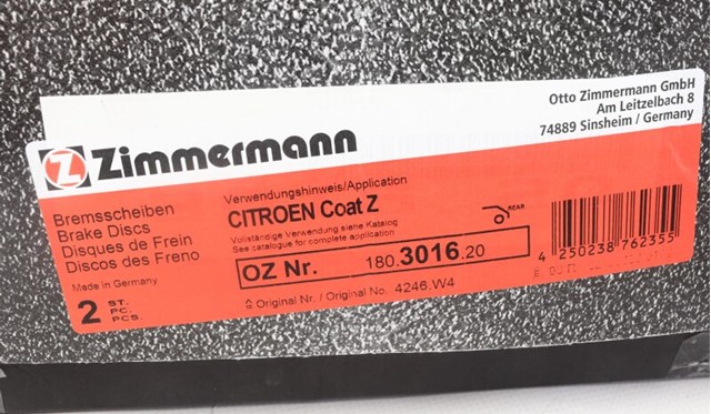Дискові гальма 180301620 ZIMMERMANN