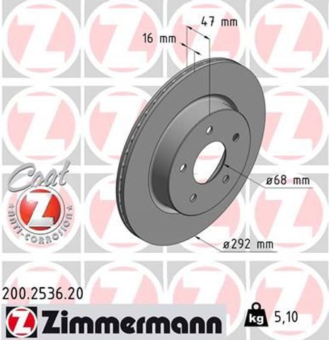 Диск заднього гальма 200253620 ZIMMERMANN