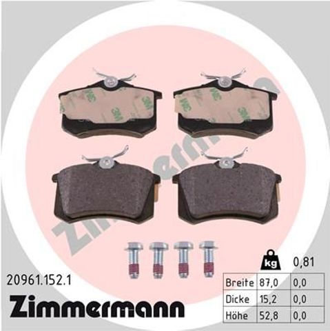 Задні дискові колодки 209611521 ZIMMERMANN