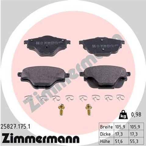 Колодки гальмові задні, дискові 258271751 ZIMMERMANN