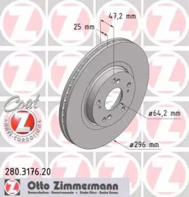 Диск переднього гальма 280317620 ZIMMERMANN