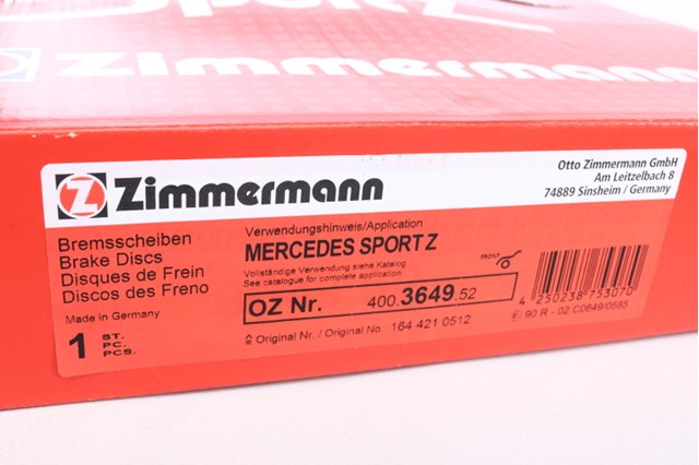 Диск переднього гальма 400364952 ZIMMERMANN