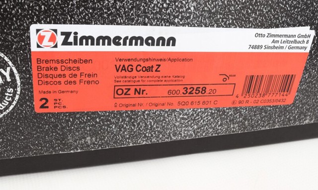 Диск гальмівний задній 600325820 ZIMMERMANN