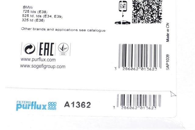 Елемент повітряного фільтра A1362 PURFLUX