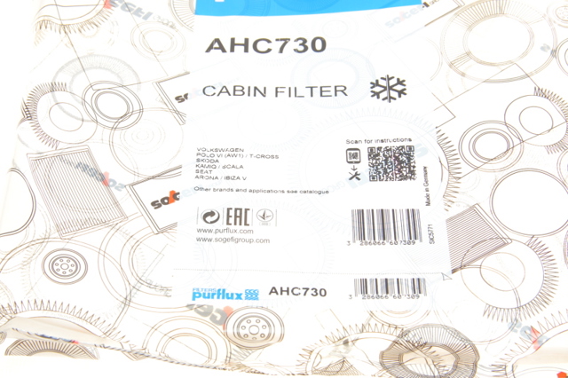 Фільтр, повітря у внутрішній простір AHC730 PURFLUX