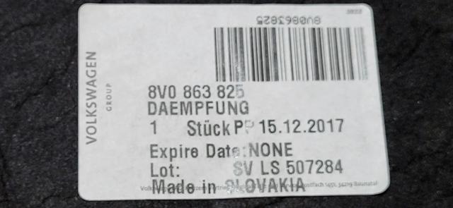Шумоізоляція капота з повсті 8V0863825 VAG