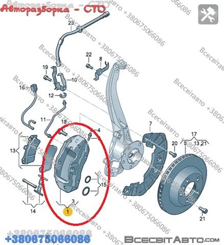 Супорт гальмівний, передній, правий 7L6615150A VAG