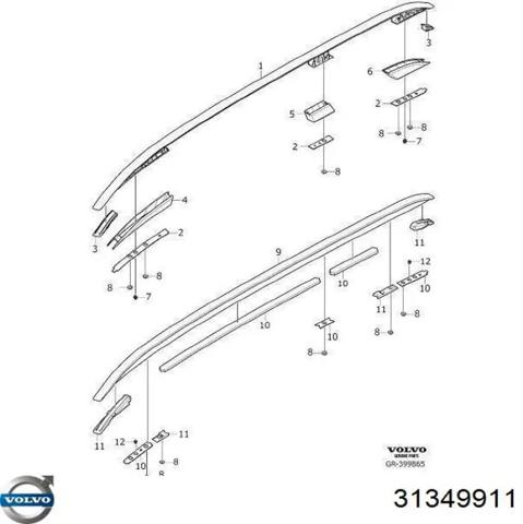 Рейлінг даху лівий 31349911 VOLVO
