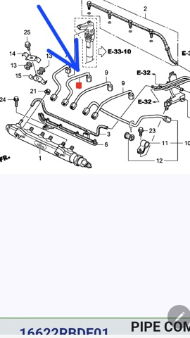 Трубка паливна форсунки 3-го циліндру 16622RBDE01 HONDA