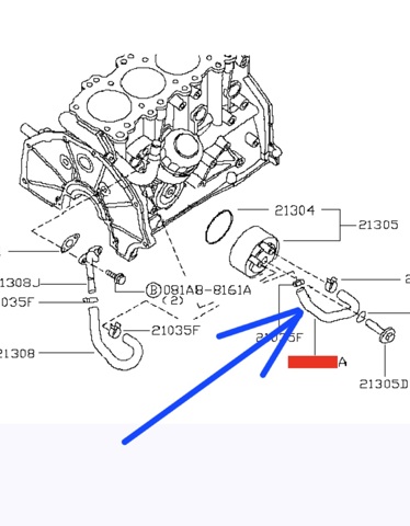 Трубка/шланг масляного радіатора, від радіатора до фільтру 21308EB300 NISSAN