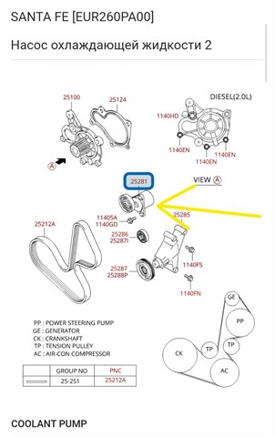 Натягувач приводного ременя 2528127000 HYUNDAI