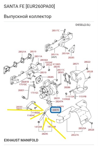 Трубка/шланг відводу масла від турбіни 2824627000 HYUNDAI