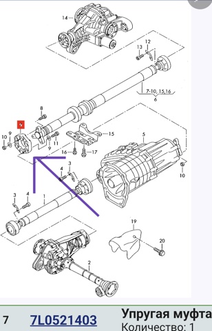 Гумова пружна муфта кардана передня 7L0521403 VAG
