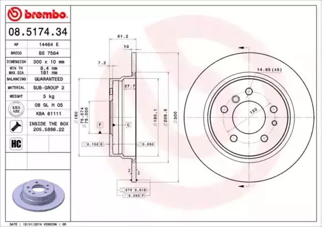 Диск гальмівний задній 08517434 BREMBO