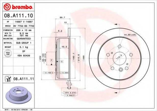 Диск гальмівний задній 08A11111 BREMBO