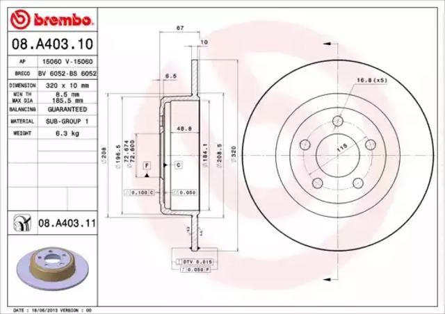 Диск переднього гальма 08A40311 BREMBO