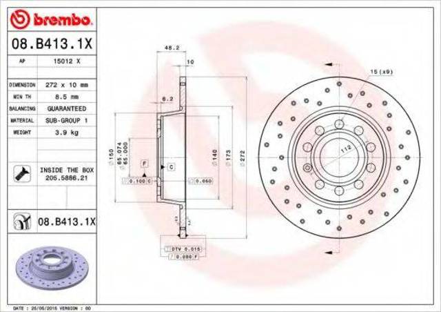 Диск гальмівний задній 08B4131X BREMBO