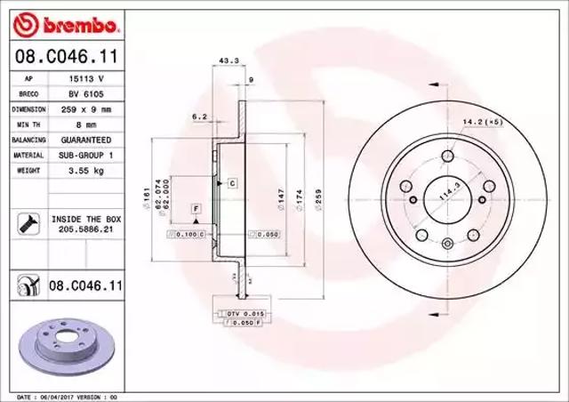 Диск гальмівний задній 08C04611 BREMBO