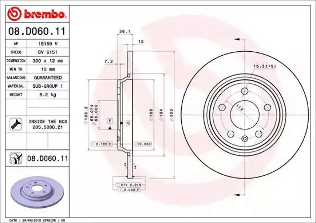 Диск заднього гальма 08D06011 BREMBO