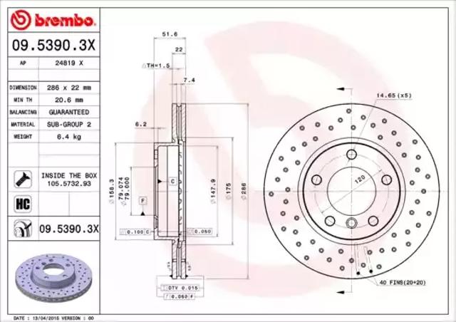 Диск переднього гальма 0953903X BREMBO