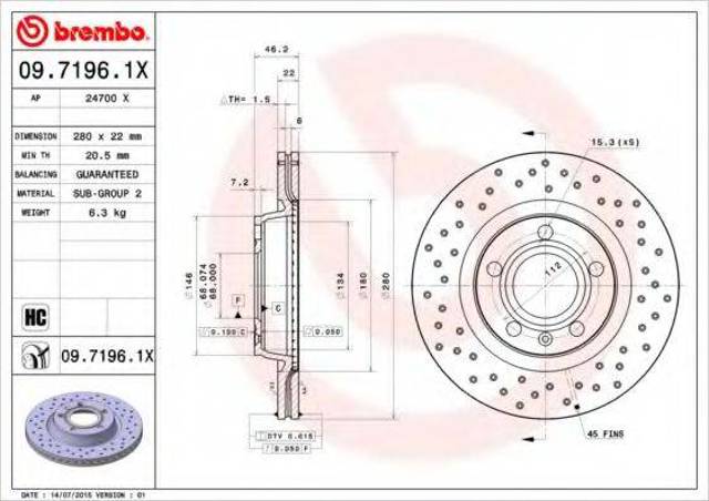 Диск переднього гальма 0971961X BREMBO
