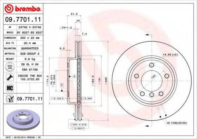 Диск гальмівний передній 09770111 BREMBO