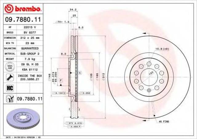 Гальмо дискове переднє 0978801X BREMBO