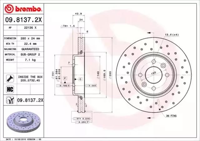 Диск гальмівний передній 0981372X BREMBO
