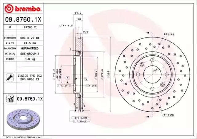 Диск переднього гальма 0987601X BREMBO