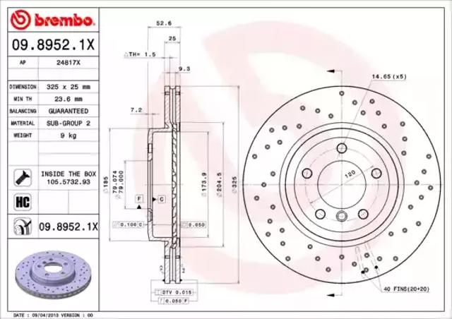 Диск переднього гальма 0989521X BREMBO