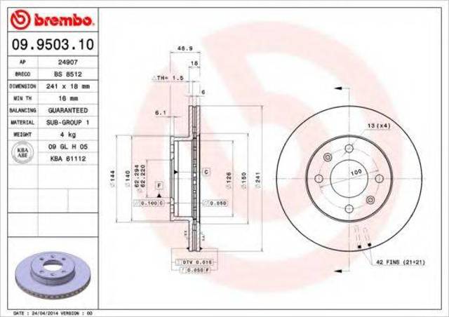 Гальмо дискове переднє 09950310 BREMBO