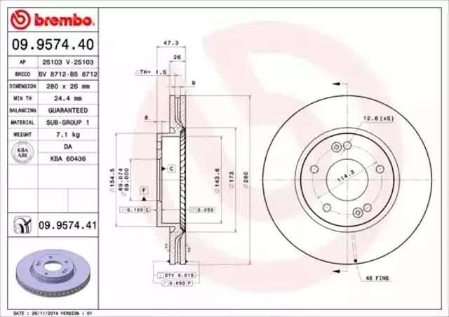 Диск переднього гальма 09957440 BREMBO