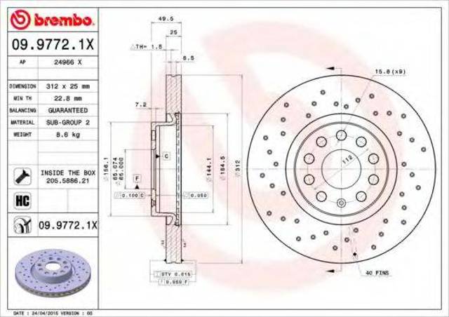 Диск переднього гальма 0997721X BREMBO