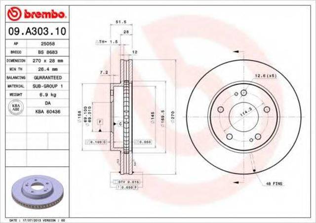 Диск гальмівний передній 09A30310 BREMBO