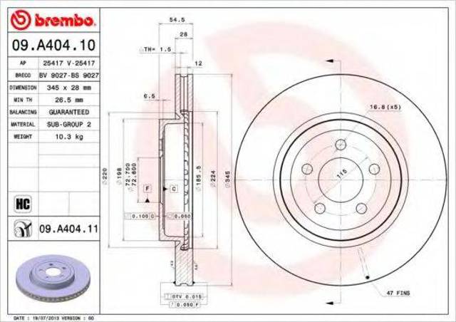 Гальмо дискове переднє 09A40411 BREMBO