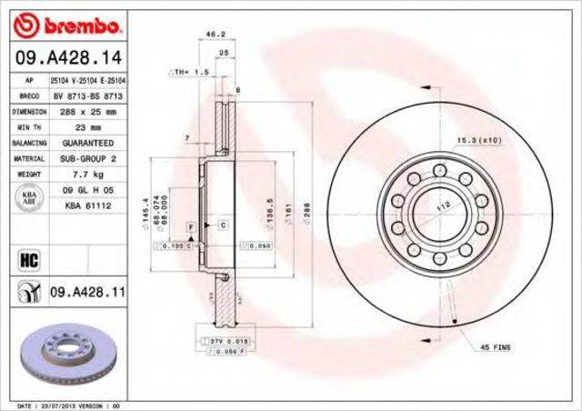 Гальмо дискове переднє 09A42811 BREMBO