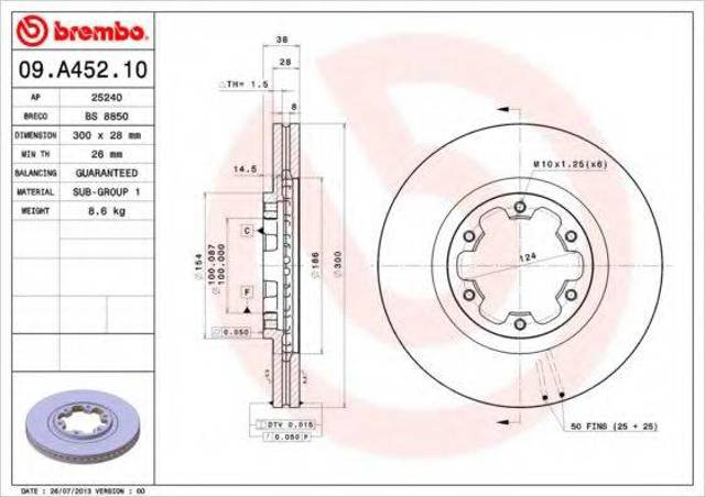 Диск переднього гальма 09A45210 BREMBO