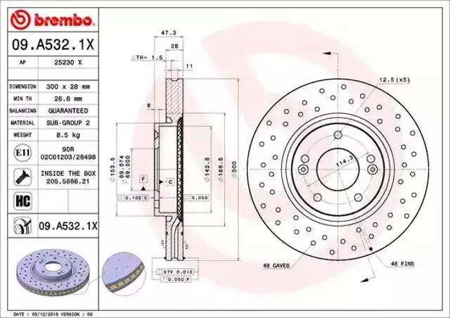 Диск гальмівний передній 09A5321X BREMBO